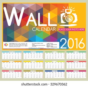 Design Wall Calendar 2016. Vector Templates all months. Example design gift calendars for Cafes, Shops, Hotels