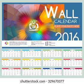 Design Wall Calendar 2016. Vector Templates all months. Example design gift calendars for Cafes, Shops, Hotels