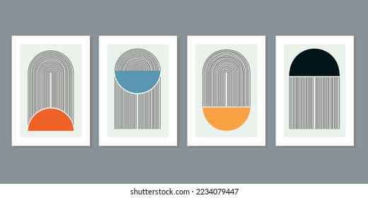 Diseño de impresiones enmarcadas en la pared, estampados de tela, afiche, decoración doméstica, cubierta, papel pintado. Colección vectorial de arte abstracta moderna. Tonos suaves líneas dibujadas a mano arte de forma orgánica. Versión redonda de línea rectangular