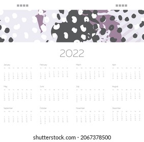 Design of wall monthly Calendar for 2022 year. Hand drawn pastel background. Set of creative 12 calendar pages. Print Template, week starts Sunday.
