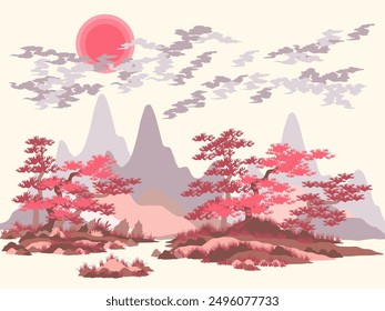 Design Wallpaper Asian Chinese Mountain Cloud Landscape