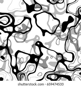 Design wallpaper with marble effect. Abstract backdrop with ink liquid pattern.  Black and gray marbling on white background. Destroy line art. Cover modern style. Vector.