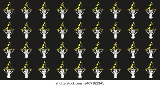 Design wallpaper print with Trippy Toadstool on black background. Seamless pattern with Cartoon Mushroom. Vector illustration can used t-shirt and textile print. EPS 10