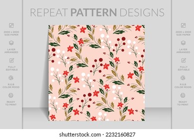 Design for wallpaper, wrapping paper, background, fabric, wallpapers, postcards, greeting cards, wedding invites, romantic events. Vector seamless leaves pattern with decorative climbing flowers.