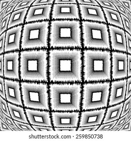 Design warped monochrome checked pattern. Abstract textured background. Vector-art illustration. No gradient