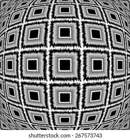 Design warped monochrome checked pattern. Abstract textured background. Vector-art illustration. No gradient