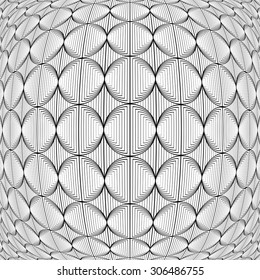 Design warped monochrome circle lines pattern. Abstract grid textured background. Vector art. No gradient