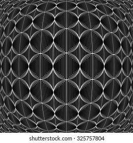 Design warped monochrome circle lines pattern. Abstract grid textured background. Vector art. No gradient