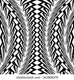 Design warped monochrome vertical geometric pattern. Abstract stripy textured background. Vector art. No gradient