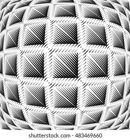 Design warped square convex pattern. Abstract geometric monochrome background. Vector art. No gradient