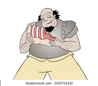 design of warrior eating meat