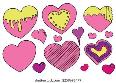 Design or watercolor pink heart design element. set of watercolor heart on valentine decoration templates