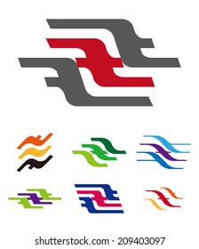 Design wave, flying birds logo element. Abstract stripe vector template set. "f" letters icon set. You can use in the water sports, swim, flying, spa and pool concept of pattern. 