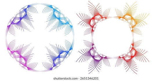 Design linhas onduladas, espiral geométrica para medicina, bem-estar, orgânico, negócios Eco. Para banner, web-design, folheto, pacote. Quadros de ícone, logotipo e plano de fundo feitos de linhas circulares