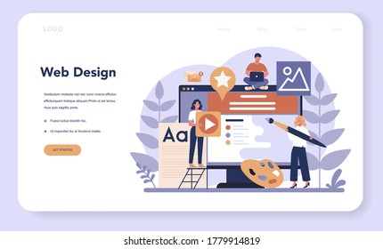 Design web banner or landing page. Graphic, web, printing design. Digital drawing with electronic tools and equipment. Creativity concept. Flat illustration vector