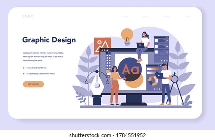 Design web banner or landing page. Graphic, web, printing design. Digital drawing with electronic tools and equipment. Creativity concept. Flat illustration vector