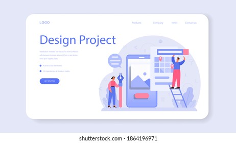 Design web banner or landing page. Graphic, web, printing design. Digital drawing with electronic tools and equipment. Creativity concept. Flat illustration vector