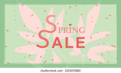 Design of a web banner template for spring sale. Pastel vector illustration. Text is isolated on background.