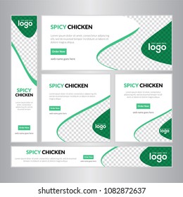 Design Web banners of different standard sizes. Templates with round place for photos, buttons. Vector illustration. Set