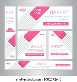 Design Web banners of different standard sizes. Templates with round place for photos, buttons. Vector illustration. Set