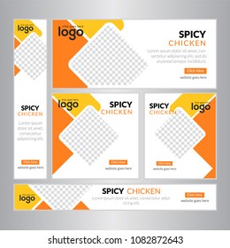 Design Web banners of different standard sizes. Templates with round place for photos, buttons. Vector illustration. Set