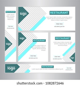 Design Web banners of different standard sizes. Templates with round place for photos, buttons. Vector illustration. Set