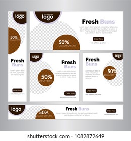 Design Web banners of different standard sizes. Templates with round place for photos, buttons. Vector illustration. Set