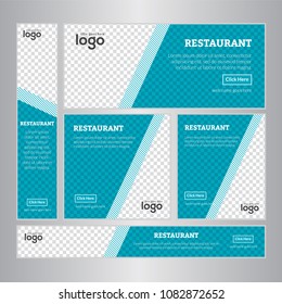 Design Web banners of different standard sizes. Templates with round place for photos, buttons. Vector illustration. Set