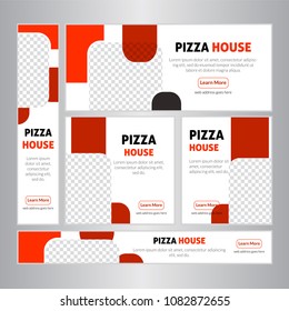 Design Web banners of different standard sizes. Templates with round place for photos, buttons. Vector illustration. Set