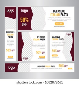 Design Web banners of different standard sizes. Templates with round place for photos, buttons. Vector illustration. Set