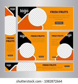 Design Web banners of different standard sizes. Templates with round place for photos, buttons. Vector illustration. Set