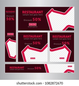 Design Web banners of different standard sizes. Templates with round place for photos, buttons. Vector illustration. Set