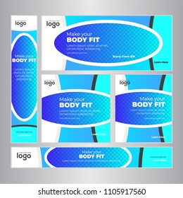 Design For Web banners of different standard sizes. Templates with round place for photos, buttons. Vector illustration. Set.

