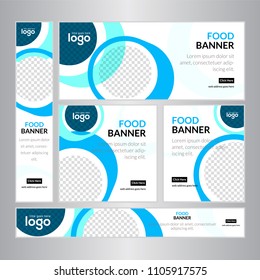 Design For Web banners of different standard sizes. Templates with round place for photos, buttons. Vector illustration. Set.

