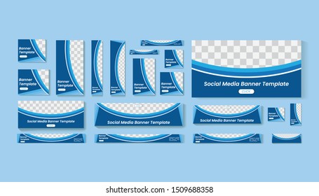Design Web banners of different standard sizes. Templates with round place for photos, buttons. Vector illustration. Set.