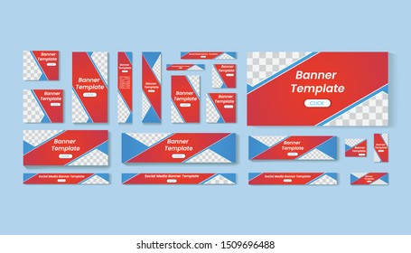 Design Web banners of different standard sizes. Templates with round place for photos, buttons. Vector illustration. Set.