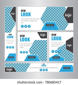 Design Web banners of different standard sizes. Templates with round place for photos, buttons. Vector illustration. Set.