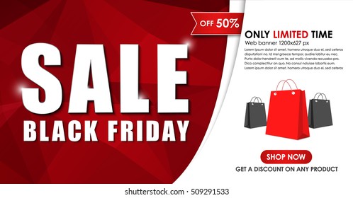 Design Web banners for sales on Black Friday. A template for the website and social networks, with abstract polygonal elements, ribbons and bags. Vector illustration