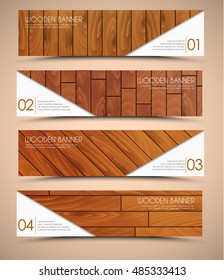 Design Web banners. Templates with the texture of wood of different colors and shapes. Vector illustration. Set