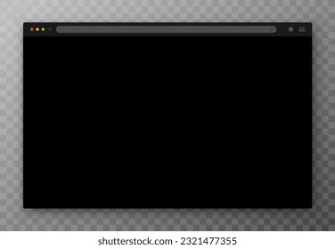 El diseño de la ventana del navegador web en negro sobre un fondo transparente. Un diseño de sitio web vacío con una barra de búsqueda y botones. EPS vectorial 10.