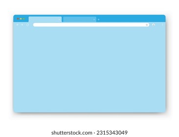 The design of the web browser window in blue on a white background. An empty layout of the website's computer screen with a search bar and buttons. Vector illustration.