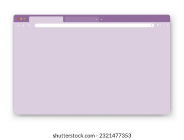 The design of the web browser window in purple on a white background. An empty layout of the website's computer screen with a search bar and buttons. Vector illustration.
