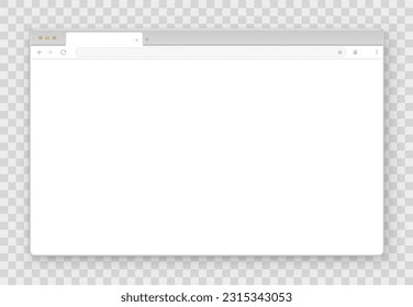 El diseño de la ventana del navegador web en blanco sobre un fondo transparente. Un diseño vacío de la pantalla del ordenador del sitio web con una barra de búsqueda y botones. Ilustración vectorial.