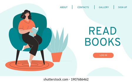 Design web page template for a website for a book store, online learning, digital library.Vector illustration in a flat style.Men and women with books in different poses