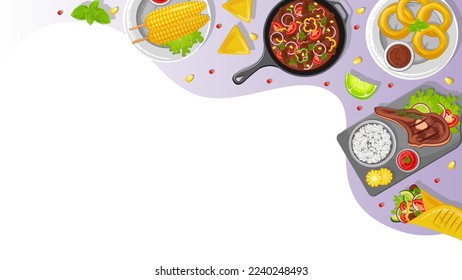 Design of web pages using Latin American cuisine. Mexican food. Food, cooking, menu concept. Vector illustration. Banner, website, advertisement.