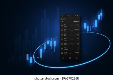 design. Web Site Screen template. The concept of a universal application with cryptocurrency and Binary option, forex market App for online trading , smartphone. vector illustration