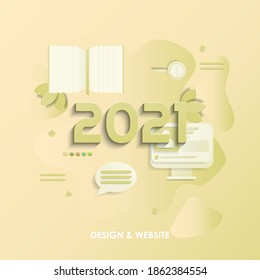 "Design and Website". 2021 Happy new year creative design on multi color abstract background for banners, posters, fliers, brouchers, greeting cards vector design illustration
