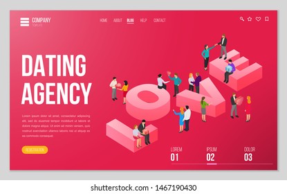 Design website, landing page or presentation template for wedding company or dating agency. Minimal modern concept. Isometric vector illustration.