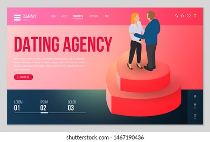 Design website, landing page or presentation template for wedding company or dating agency. Minimal modern concept. Isometric vector illustration.