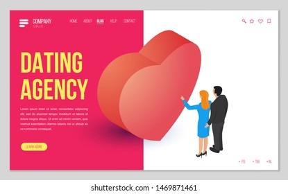 Design website, landing page or presentation template for wedding company or dating agency. Minimal modern concept. Isometric vector illustration.